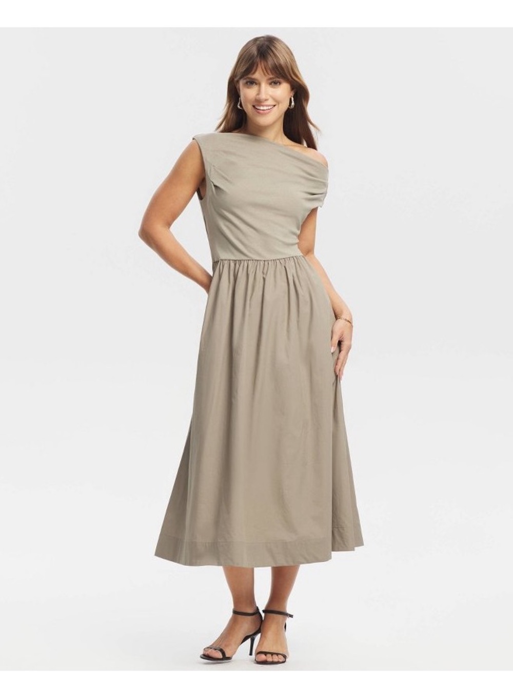 Women's Fabric Mixed Midi A-Line Dress - A New Day™ Taupe
Beige L new